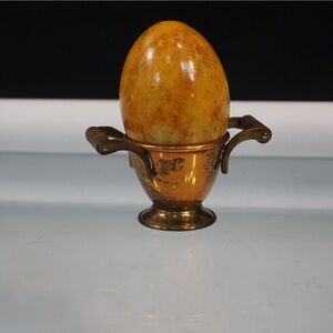 Vintage 1970s Alabaster Egg Natural Polished Marbled Stone